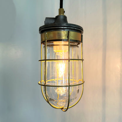 Antique-Style Brass Wire Cage Pendant Lamp - Cloth Cord