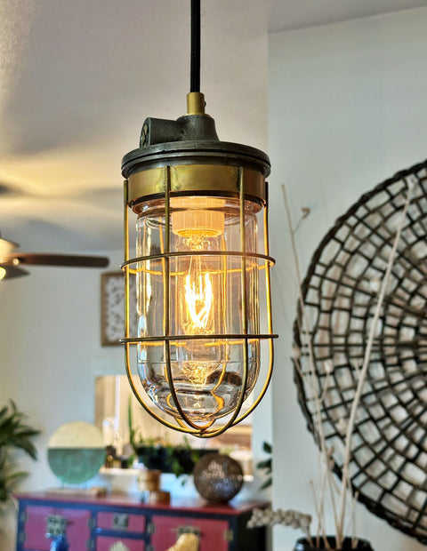 Antique Brass Wire Cage Pendant Light