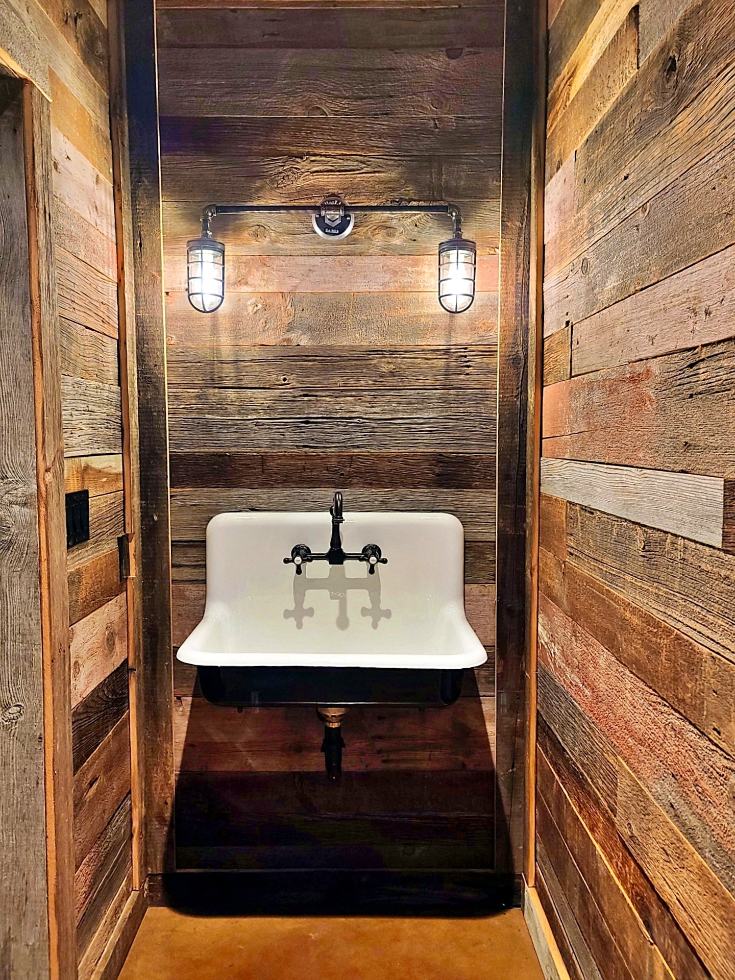 rustic wood bathroom custom lighting