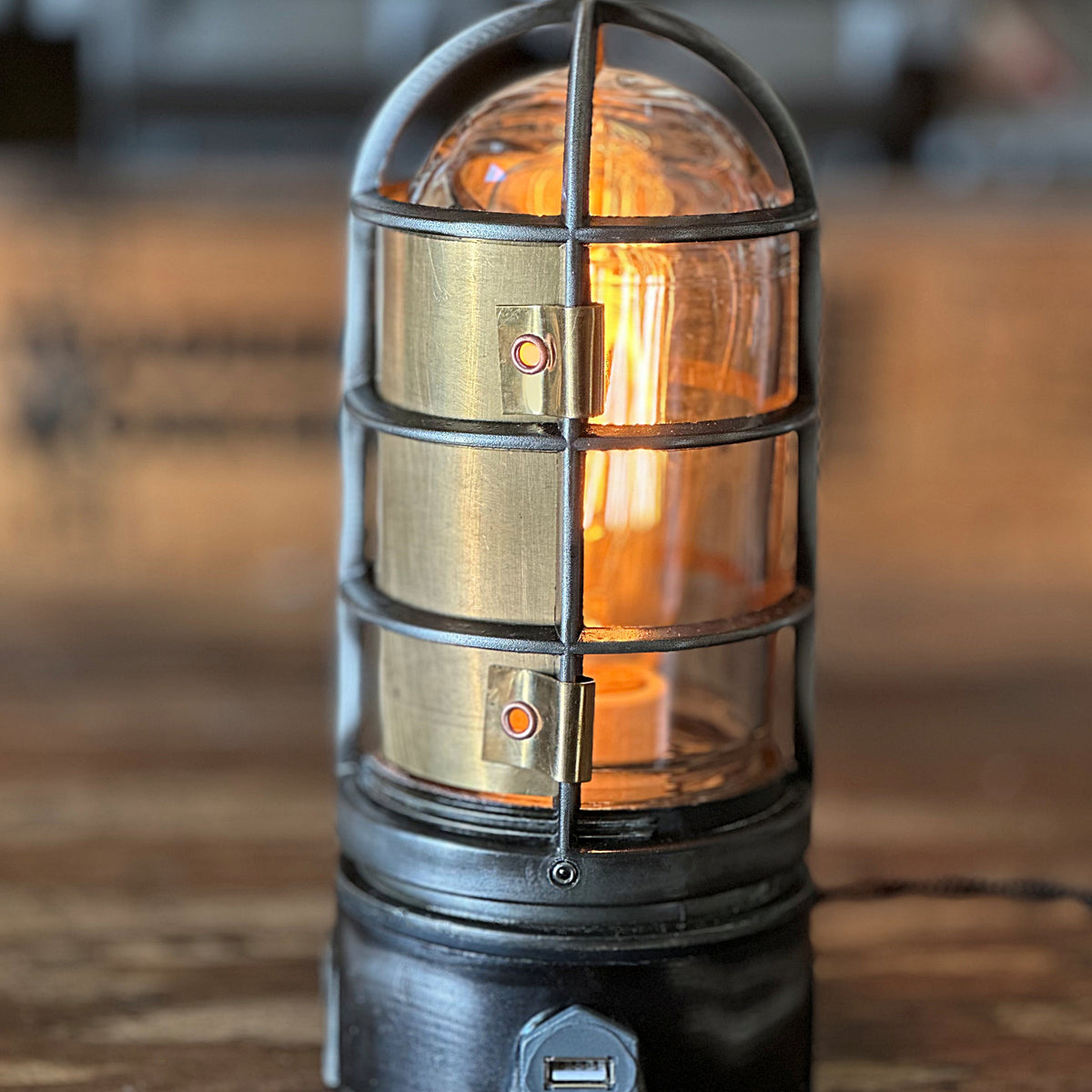 steampunk table lamp brass shade